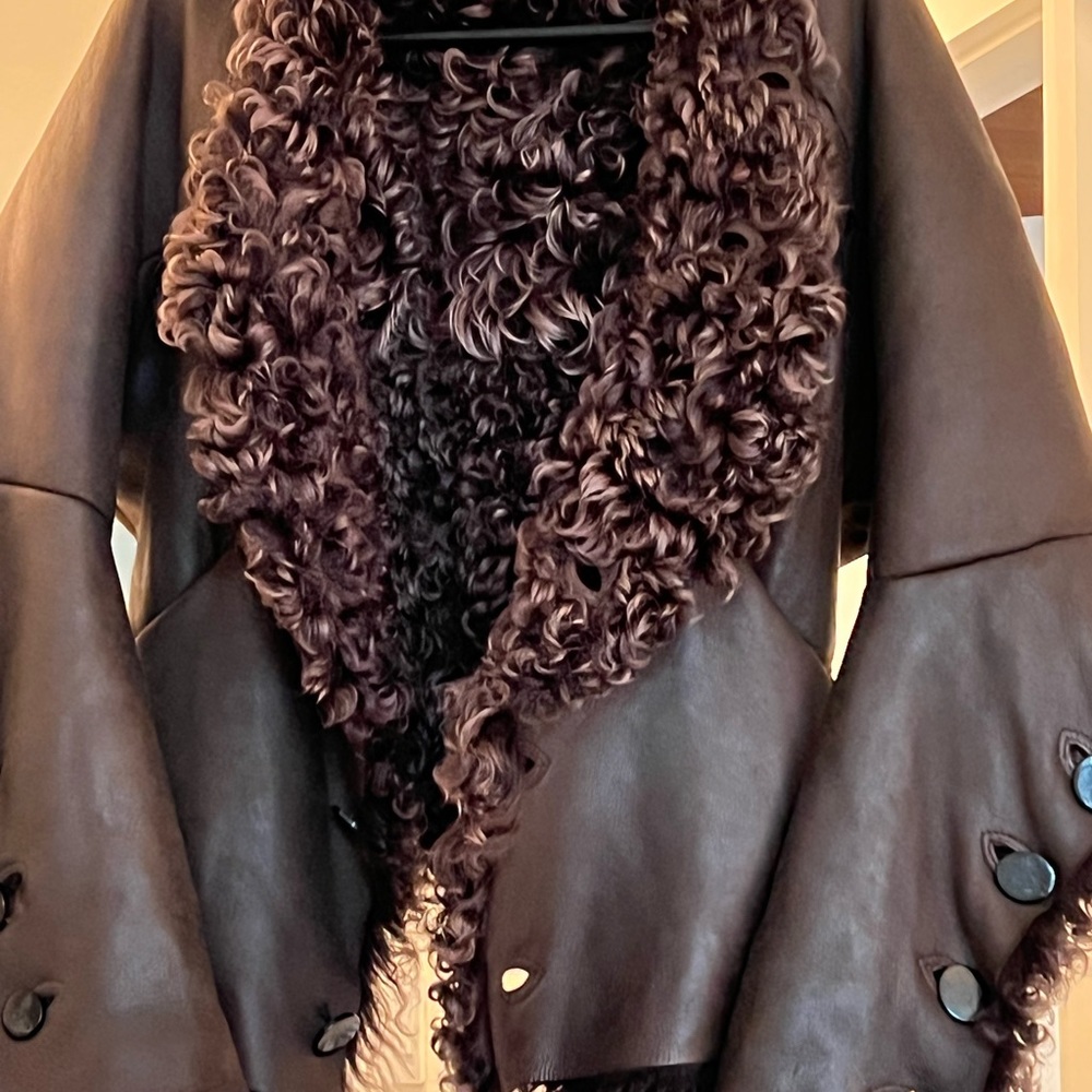 Vivienne Westwood Men’s leather shirling coat with astrakhan fur